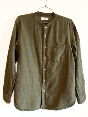 Uniqlo Olive Linen Blend Band Collar Shirt Size L